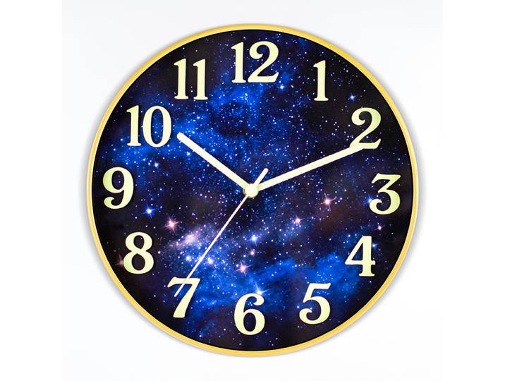 Horloge murale lumineuse tridimensionnelle interstellaire imitation grain de bois, horloge silencieuse, horloge suspendue créative personnalisée