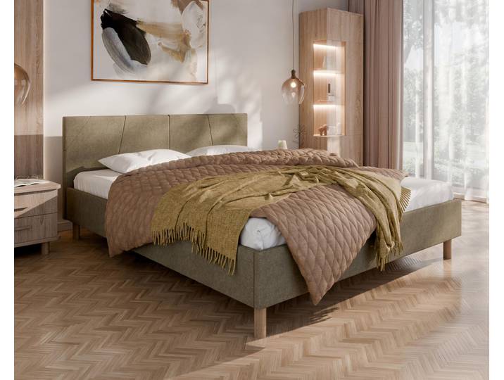 ALMORE Polsterbett – minimalistisches Design, Holzbett auf Füßen Taschenfederkernmatratze