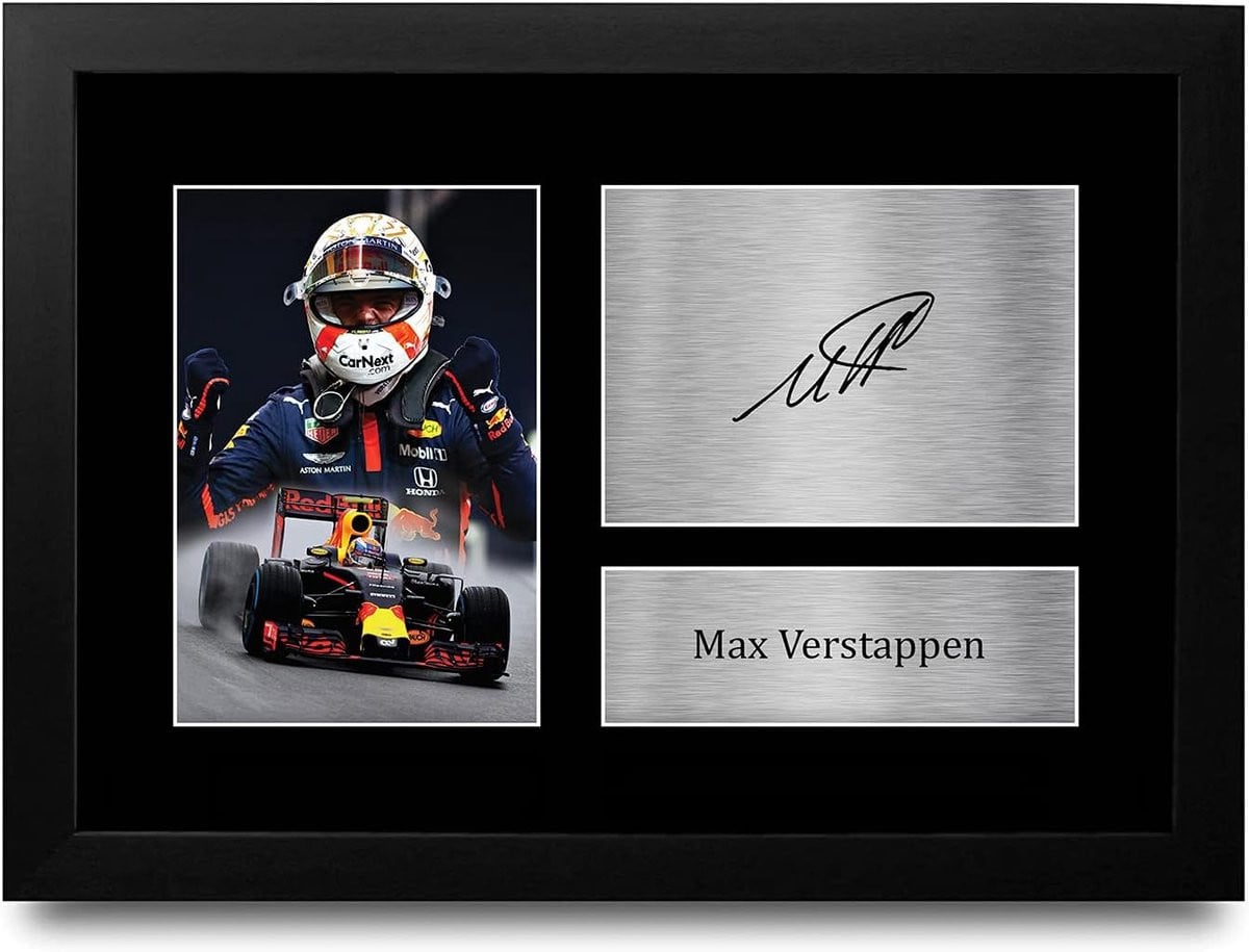Max Verstappen F1 Ingelijste A4 Handtekening Foto voor Formule 1 Fans