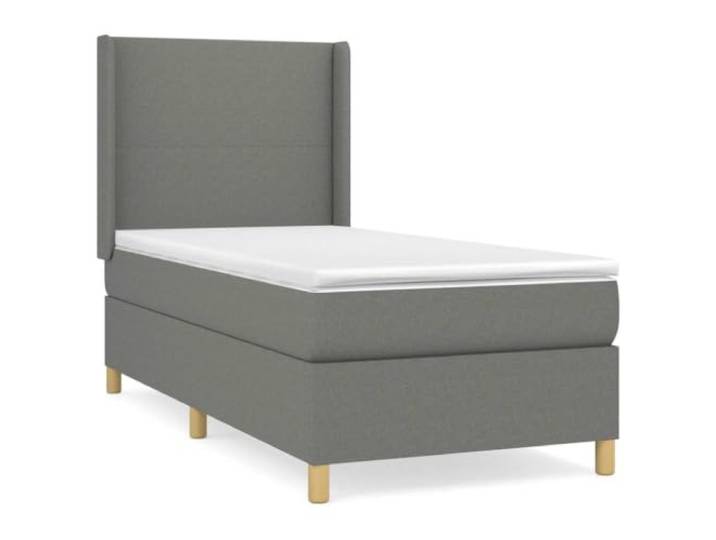 PUGYNBK Boxspringbett, 90 x 200 cm, dunkelgrauer Stoff Verstellbares Kopfteil, Taschenfedern, mittlere Festigkeit, atmungsaktiver Bezug, inklusive Handbuch