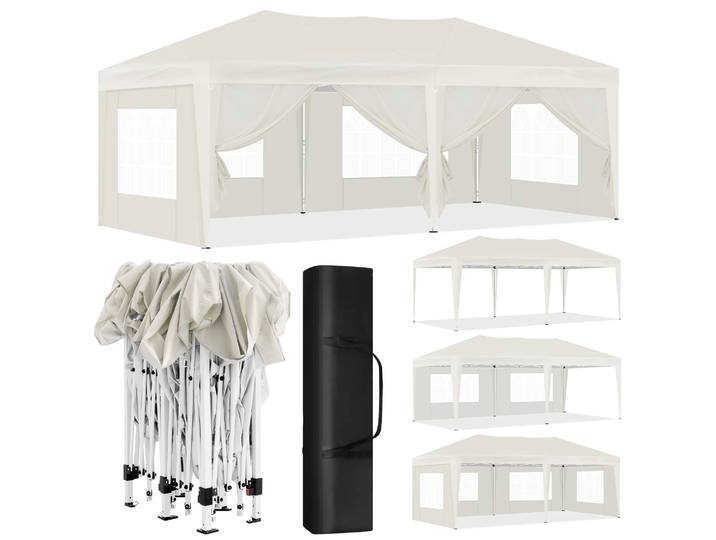 Gazebo de jardin 3x6m, tente pliante pop-up avec 6 parois latérales, imperméable, résistant à l'hiver, protection UV, pour fêtes, camping, barbecues, mariages