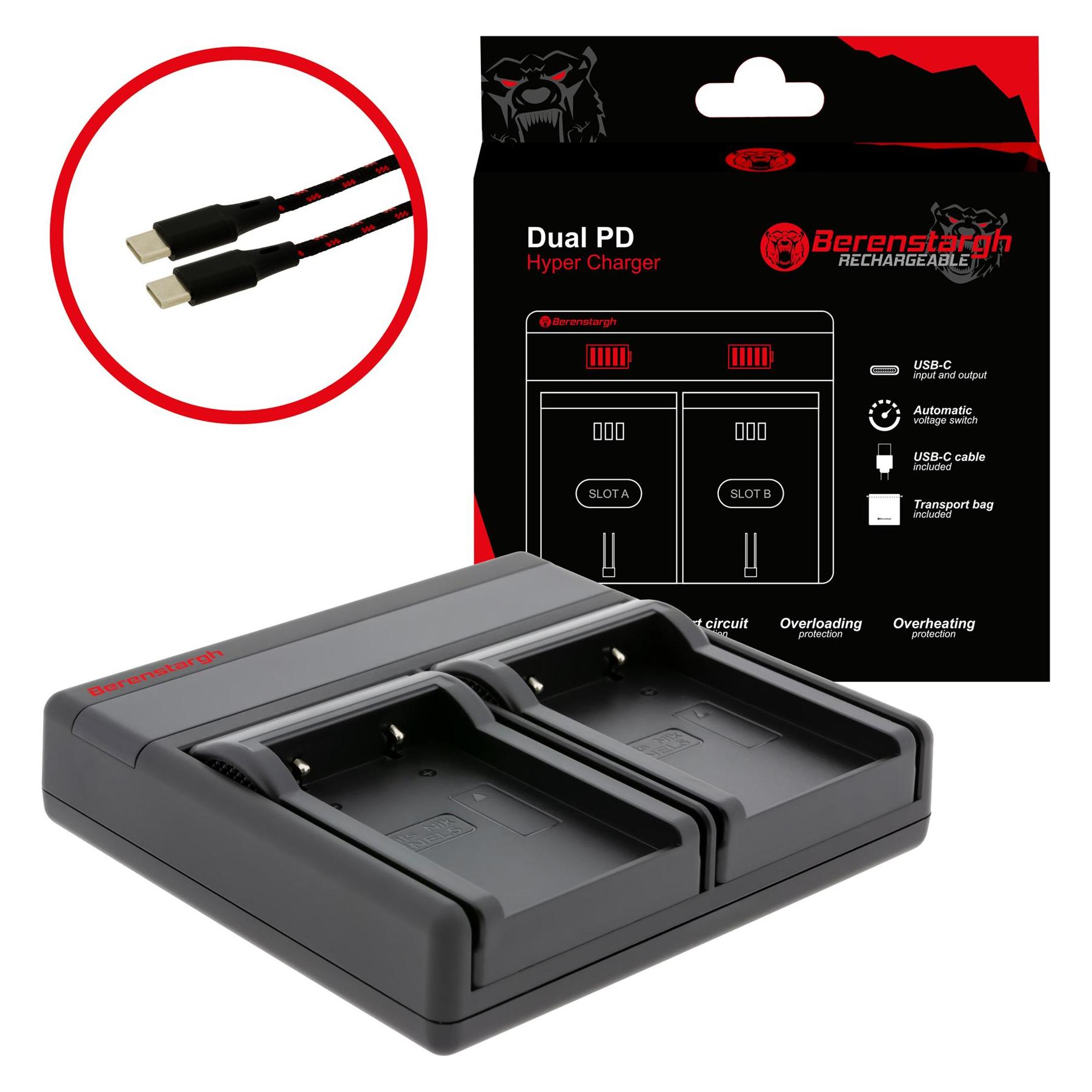 Berenstargh Dual PD Hyper Ladegerät f. Nikon EN-EL5 USB-C in/out Powerbankfunktion (Kamera Akku Ladegerät) (61064319)