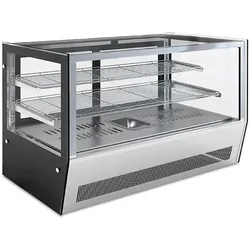 KLIMAITALIA Warenvitrine über Warmtheke. Gehäuse & Böden Edelstahl AISI 304, Befeuchtungsschale, LED-Beleuchtung, Maße 120x53x73 cm