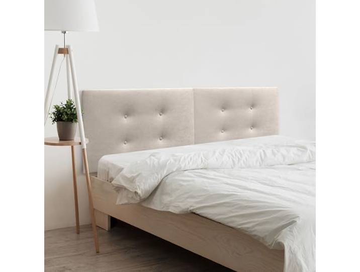 DHOME Kopfteil aus Kunstleder oder Acualinstoff mit 2 Reihen doppelter Knöpfe aufgeteilt in 2 Teile High End gepolstertes Kopfteil (Stoff Beige, 210cm Dual (Betten 200))