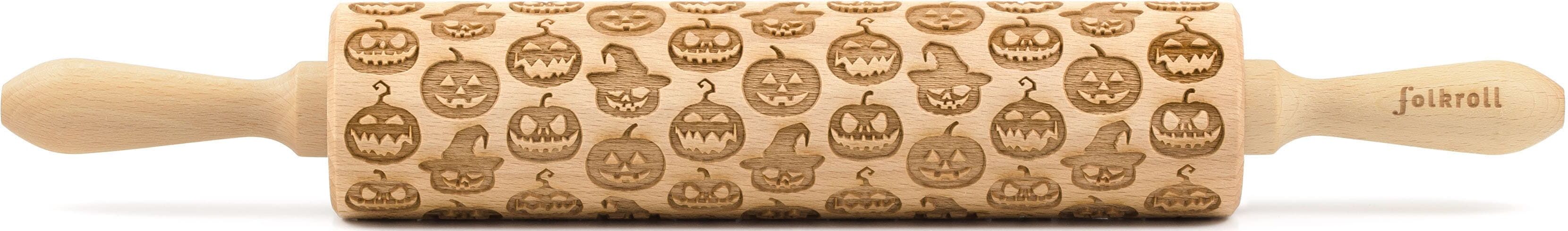 Teigroller FOLKROLL "3D-Motiv-Teigrolle", braun, L:43cm, Massivholz, Teigroller, Halloween