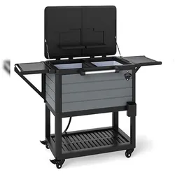 COSTWAY SOARS Kühlbox mit Rädern, 91 L, Mobiler Outdoor-Bar, mit Entfernbarem Trennwand, 2 Ausklappbaren Seitenablagen, 4 Universalrädern