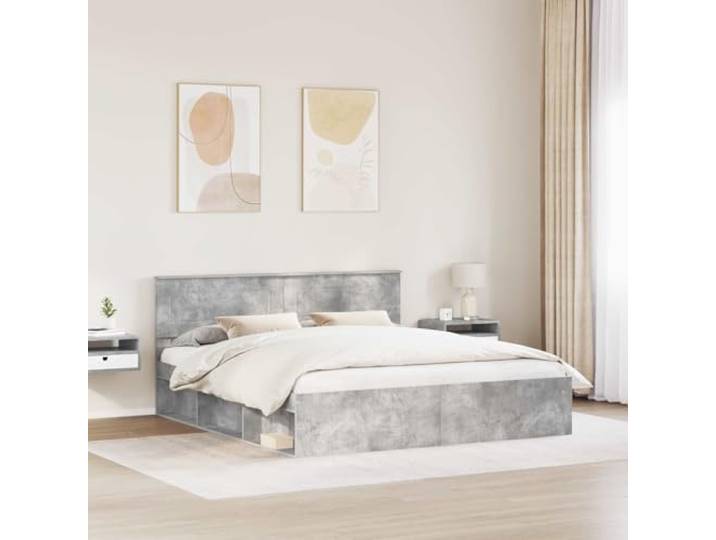 SKTQYQO Betonbett 180 x 200 cm aus mehrschichtigem Holz Modernes Kopfteil mit festem Lattenrost, Tragkraft 200 kg, leicht zu reinigen