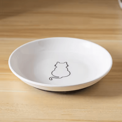 Inspire Picks Cute Ceramic Cat Snack & Water Bowl With Anti Slip Silicone Pad a1