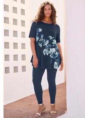 Plus Size Women's Placement-Print Set by Roaman's in Navy Bias Floral (Size 12)