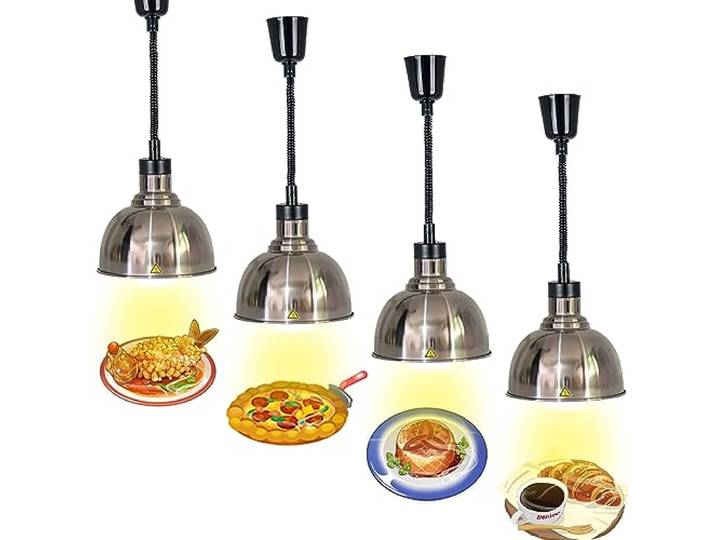 VFDZ Wärmelampe Küche Gastro, Hängende Speisenwärmer Lampe Einziehbar Wärmelampen für Speisen Buffet mit 250W Glühbirne, Lebensmittel Wärmelampe für Küche und Buffets Esszimmer