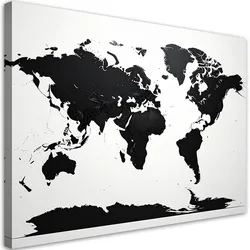 BILD auf Leinwand, Schwarze und weiße Weltkarte
