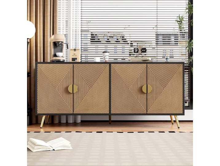 Buffet Maisentiel 160 cm noir et bois structuré poignées dorées brossées et pieds laqués stables et élégants