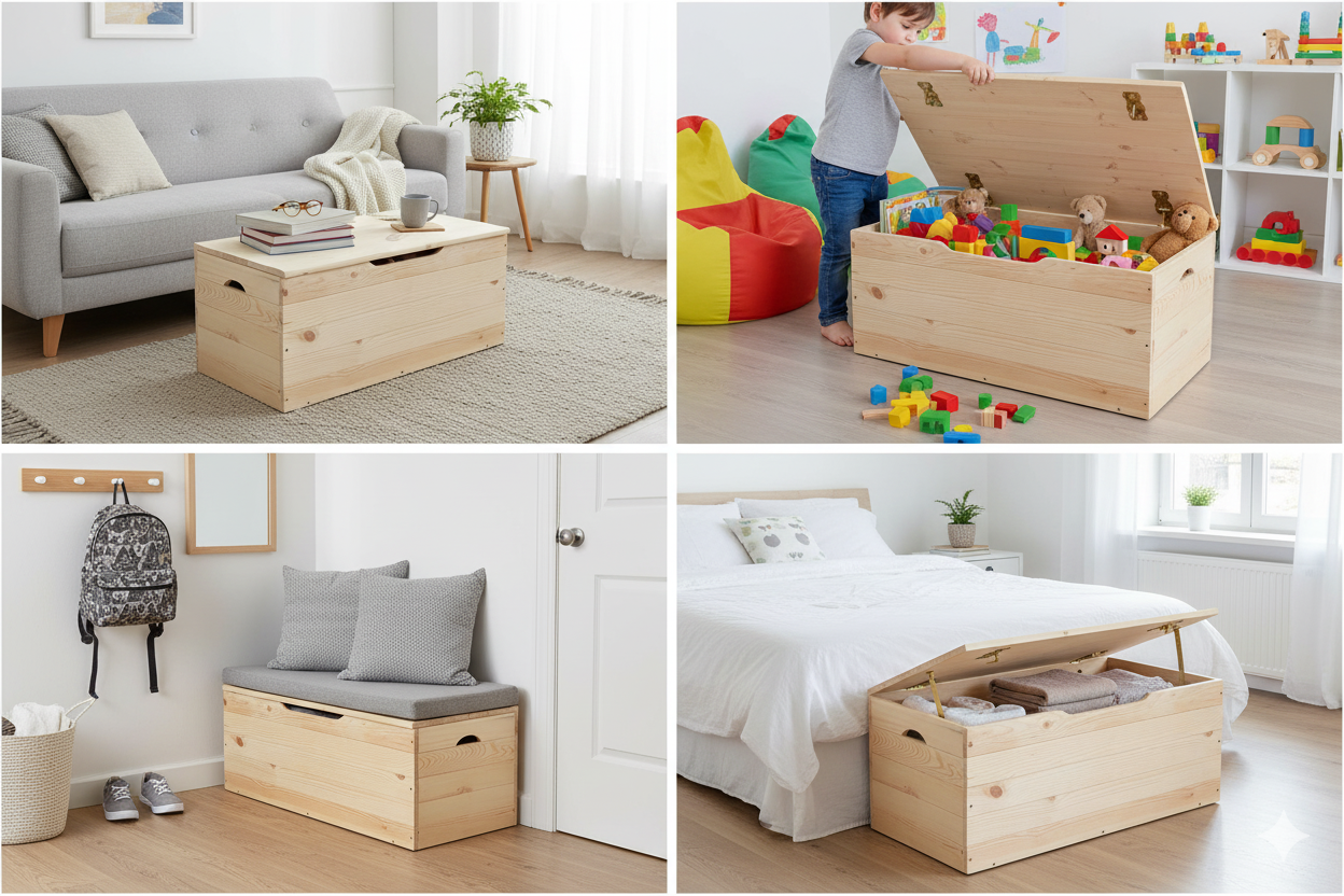 giordanoshop Cassapanca Baule 100x40x50 cm in Legno di Pino Naturale...