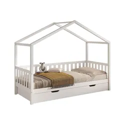 HAUSBETT Kapua 90x200 mit Bettschublade Kiefer Massivholz Weiß