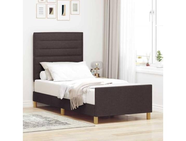 Stoffpolsterung Minimalistisch Plattformbett 90 x 200 cm Braun Bettgestell mit Kopfteil Dunkelbraun 90x200 cm Stoff Polsterbett mit Schaumfüllung Minimalistisch stabil und langlebig, ohne