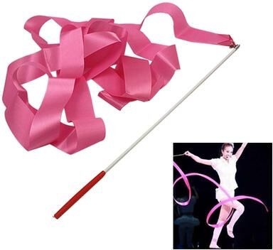 Snug & Styled Kids Artistic Gymnastics Ribbon Wand Set 4M Satin Dance Streamers For Ballet, Training & Play pink