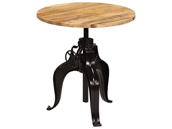Tmriohed Bartisch Höhenverstellbar Mangoholz Massiv Rund 75 cm Flexibler Stehtisch für Küche und Esszimmer mit pulverbeschichtetem Stahlgestell im markanten Industrie-Look.