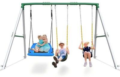Klokick 600lbs Heavy Duty Kids Metal Swing Set for Outdoor Backyard with 1 Platform Swing, 2 Belt Swings