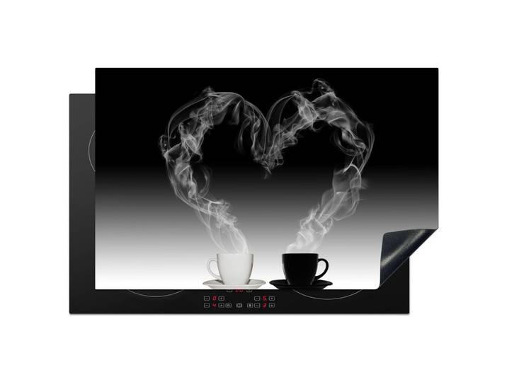 HERDABDECKPLATTE Kaffee - Herz - Schwarz und weiß - Tassen Induktionsschutz 81.6x52.7 cm