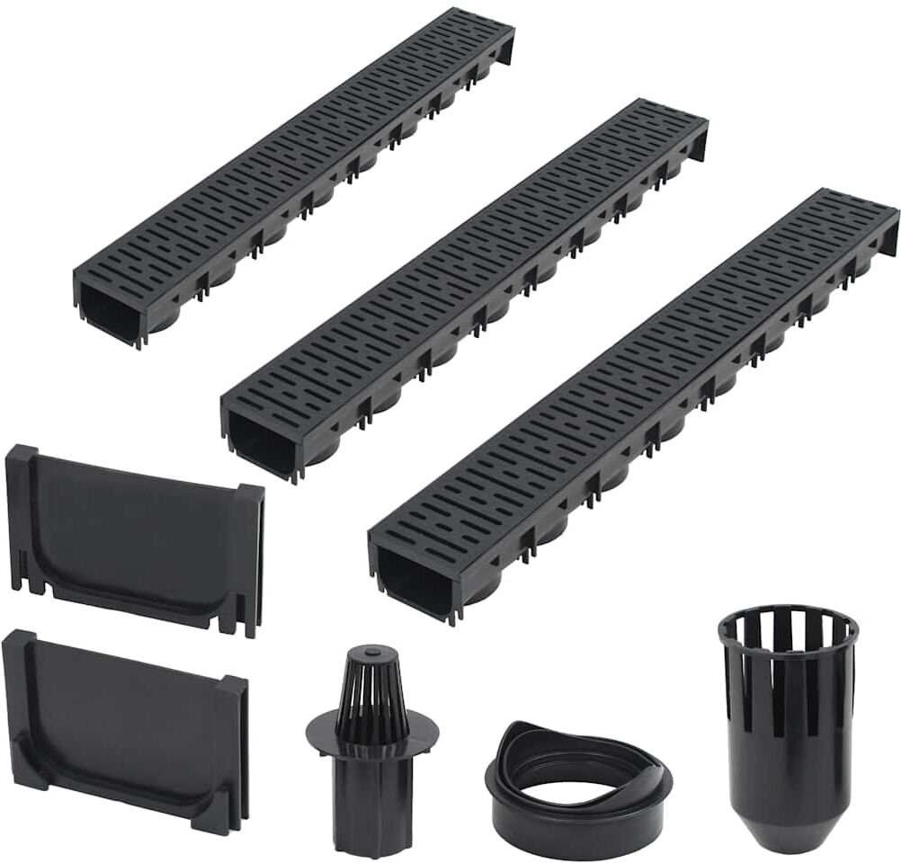 vidaXL Caniveaux de drainage 3 pcs Plastique 3 m
