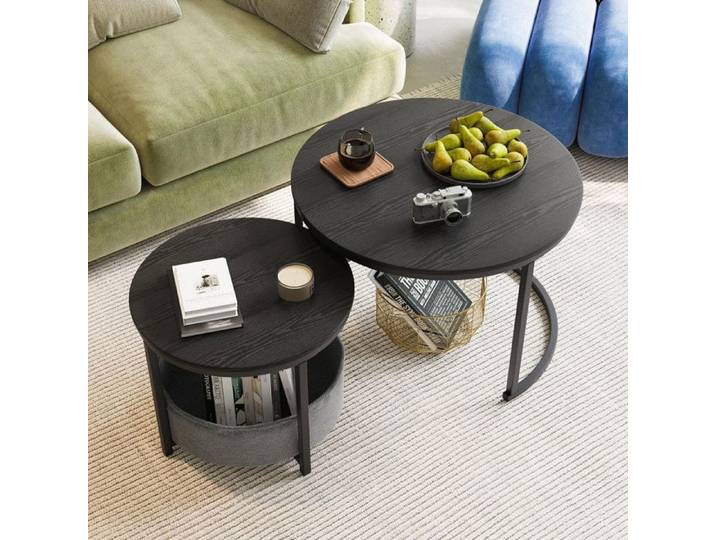 Piaenon -Table basse rond 70×70×38 cm table basse gigogne style industriel gigogne sac rangement salon - noir