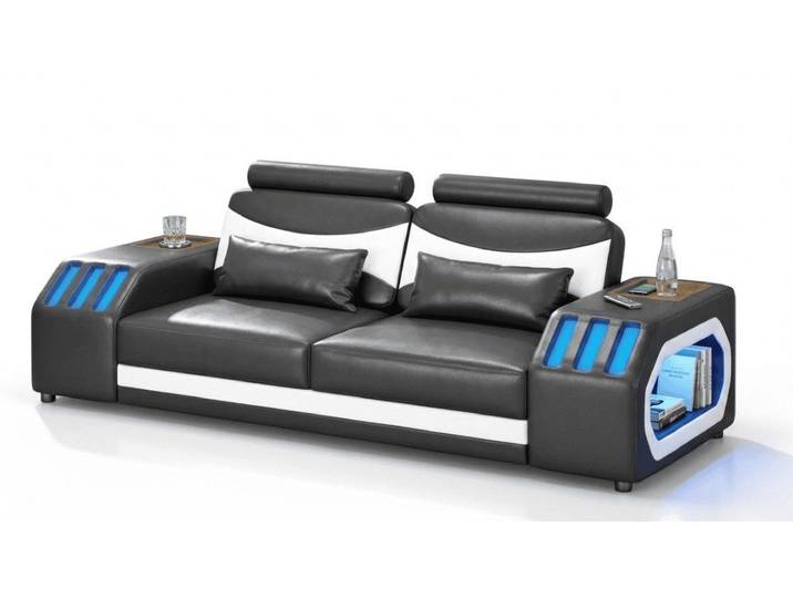 Xlmoebel 2-Sitzer 2-Sitzer Ledersofa Modern Weiß Schwarz Elegant LED Ablage Komfort *, 1 Teile, Mit LED