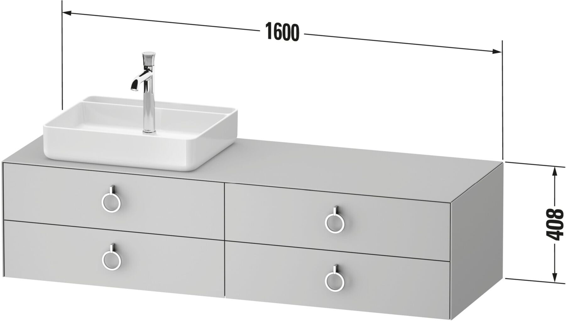 Duravit Waschtischunterschrank White Tulip 160x55cm, B L, st-g g, k Ein/o Be (WT4995LH2H20000)
