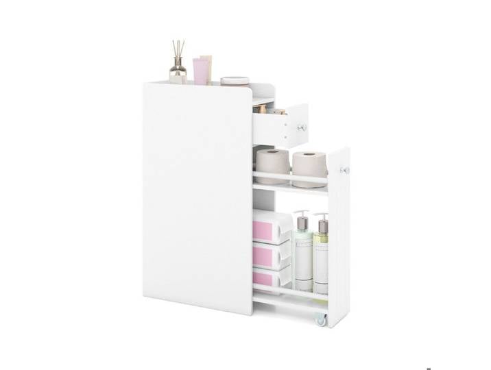 Meuble de rangement salle de bain 4 niveaux colonne étroite avec tiroirs coulissants sur roulettes pour WC