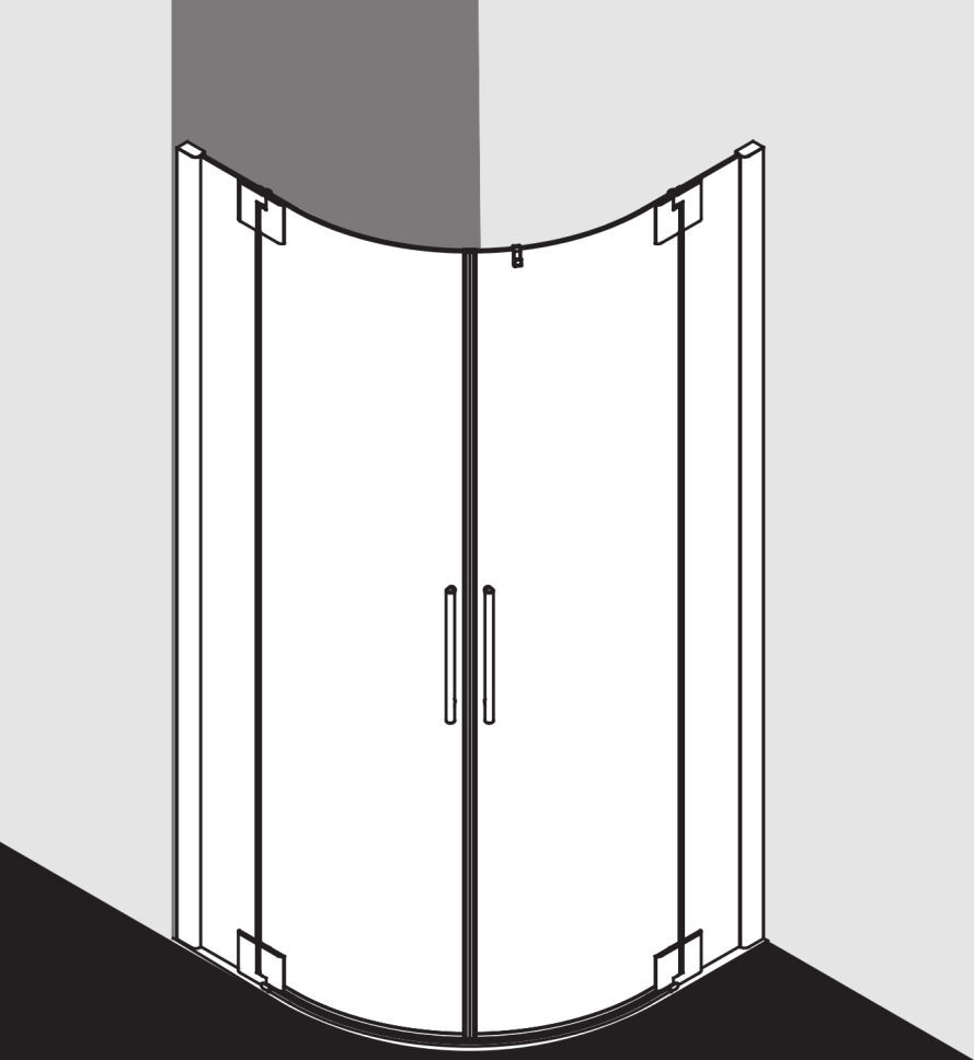 Kermi Pasa XP porte battante quart de cercle PXP5509020VPK 90x90x200cm, rayon 52 / 55cm, argent brillant, verre de sécurité trempé clair