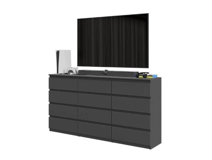 Commode GABRIEL – 12 tiroirs (8+4) – H 92 cm L 180 cm P 33 cm (Anthracite)