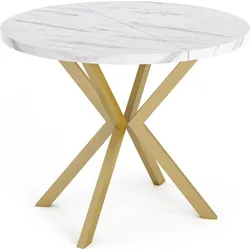 ESSTISCH Flora runder ausziehbarer, Marmor Weiß 100-180/100/76 cm
