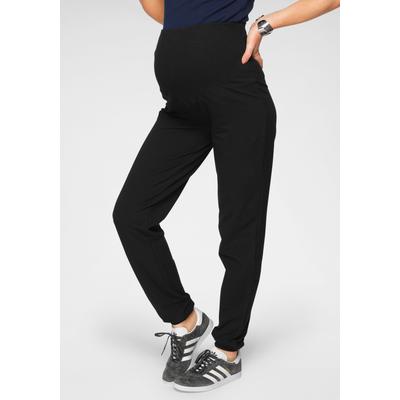 Umstandshose NEUN MONATE "Sweatshose mit Bund", Damen, Gr. 36/38, N-Gr, schwarz, Sweatware, Obermaterial: 95% Baumwolle, 5% Elasthan, unifarben, Basic, Basic lang, Hosen, mit breitem Rippenbündchen, ideal für den Schwangerschaftsbauch