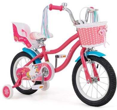 Costway 14 Inch Girls Bike for 3-5 Years Old Kids Bike with Doll Seat and Training Wheels