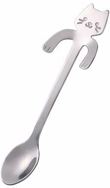 Uplifted Finds Mini Cute Cat Coffee Spoon Stainless Steel Teaspoon Dessert Snack Scoop silver