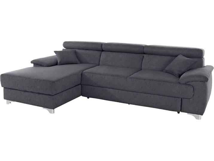 Ecksofa DOMO COLLECTION Mira, inklusive Kopfteilverstellung für mehr Wohlfühlkomfort, L-Form , grau (dunkelgrau), B:271cm H:78cm T:167cm, Zierkissen: Entsprechend jeweiligem Bezug.;Struktur (100% Polyester);Struktur fein (100% Polyester);Luxus-Microfaser (92% Polyester, 8% Nylon), Sofas, Ecksofa, wahlweise mit Bettfunktion und Bettkasten, elegant und modern