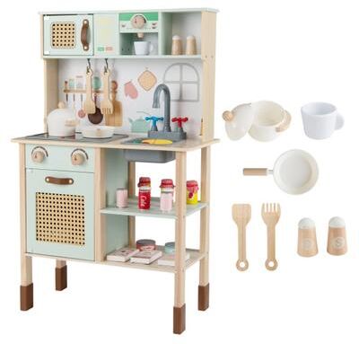 Costway Wooden Play Kitchen for Kids with Lights and Sounds Retro Style With Accessories-Green