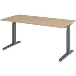 bümö manuell höhenverstellbarer Schreibtisch 160x80 in Eiche, Gestell in graphit - PC Tisch höhenverstellbar & groß, höhenverstellbarer Tisch Büro,