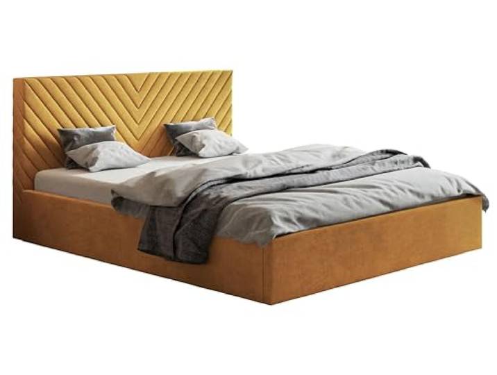 Emporius Doppelbett 180x200 Loris - Schlafzimmer, Bettkasten, Lattenrost - Polsterbett 180x200 (Gelb - Kronos 01)