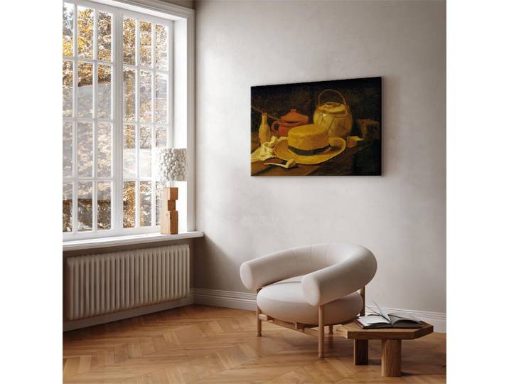 Leinwandbild Stilleben mit Strohhut Filz Gold/Gold 90 x 60cm