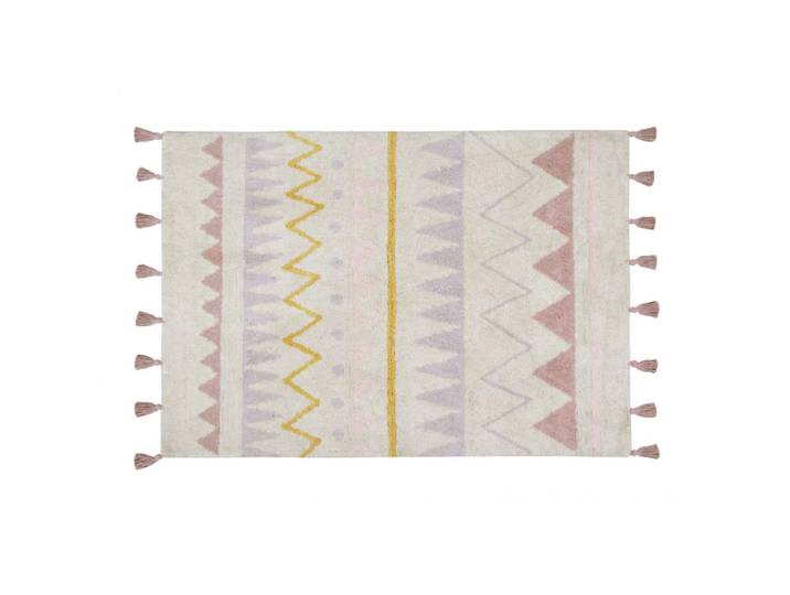 Tapis coton motif indien beige et rose 120x160