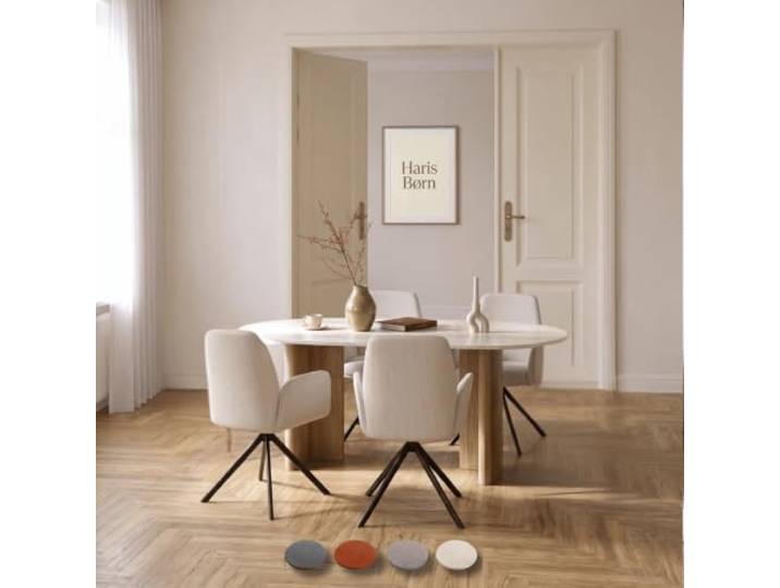 Haris Børn® Esszimmerstühle drehbar mit Armlehne (4er Set) Beige, Gestell schwarz - Esszimmerstuhl & Drehstuhl Esszimmer - Esstisch Stühle, Küchenstühle - 30 Tage risikofrei testen