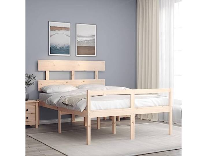 RJPLMFV Bett aus Massivholz, 120 x 200 cm, für ältere Menschen Sitzhöhe 45 cm, Aufbewahrung unter dem Bett, Sperrholzlatten, Kopfteil, Rückenstütze