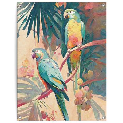 Poster REINDERS "Bird Party", grün (farbe bild(er): grün), B:60cm H:80cm T:0,1cm, Bilder, Poster, Garten - Papagei - Ara - Farbenfroh - Grün - Leinwand - Tiere -