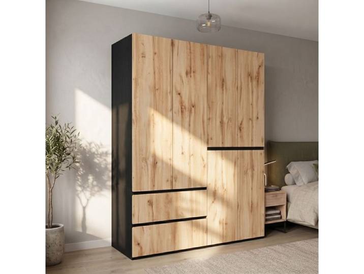 VUENOR Armoire de chambre 6 portes 180 x 50 x 200 cm 5 tiroirs décor chêne artisan