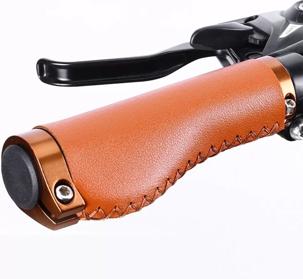 INF Retro Leder Ergonomische Lenkergriffe - Rutschfest, Stoßdämpfend, Aluminiumlegierung