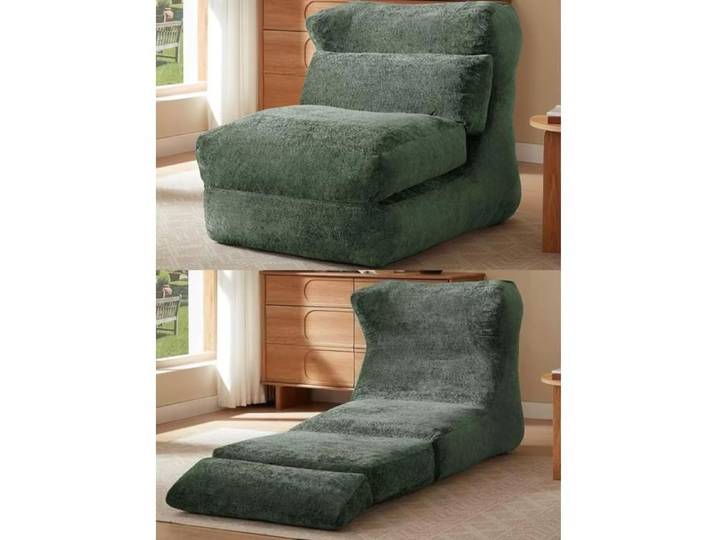 Fauteuil Relax En Chenille 90x118x86cm convertible d'un simple fauteuil en fauteuil inclinable Idéal Pour Salon Et Chambre -Vert