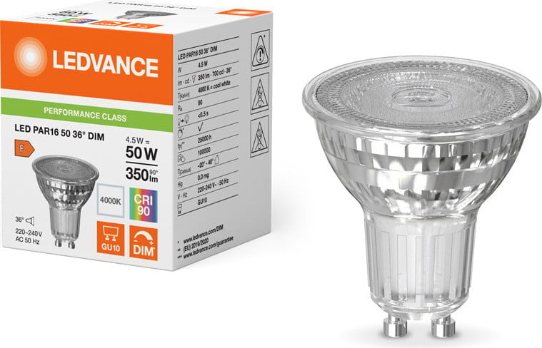 Ledvance LED-reflector PAR16 GU10 4,5-50W/940 dimbaar 36 graden