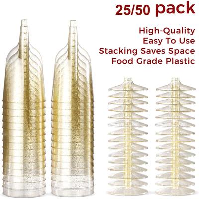 The Handy Homestead Gold Glitter Disposable Wine Glasses With Removable Base 25pcs