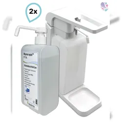 SET: Blanc Hygienic Hebelspender 1.000ml + 2x 1 Liter Haut- und Händedesinfektion mit vormontierter Pumpe