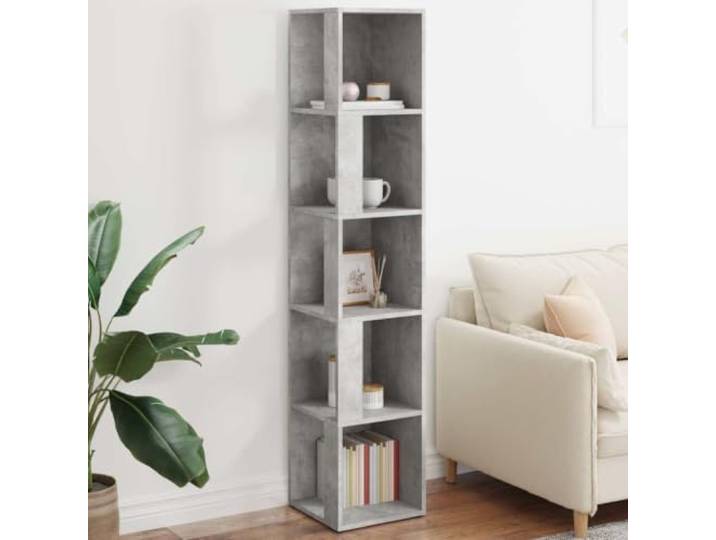 Eckregal Betongrau 33x33x164,5 cm Holzwerkstoff Standregal mit 5 Fächern Robuste Holzwerkstoff-Konstruktion, seitliche Schutzwände, kompakte Ecklösung, vielseitig für Bücher, Deko, Pflanzen,